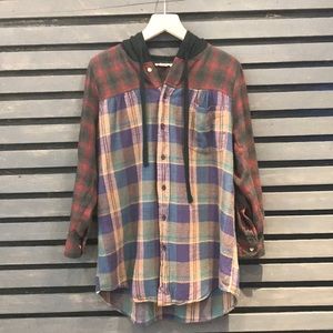Vintage Urban Renewal Flannel Button Up Hoodie